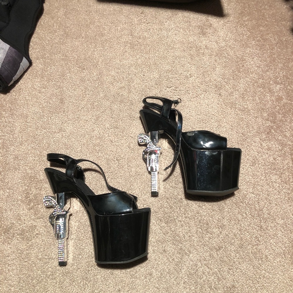 Pleaser rhinestone gun heels Size 8